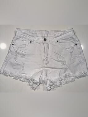 Amazon White Distressed Frayed Hem Denim Shorts